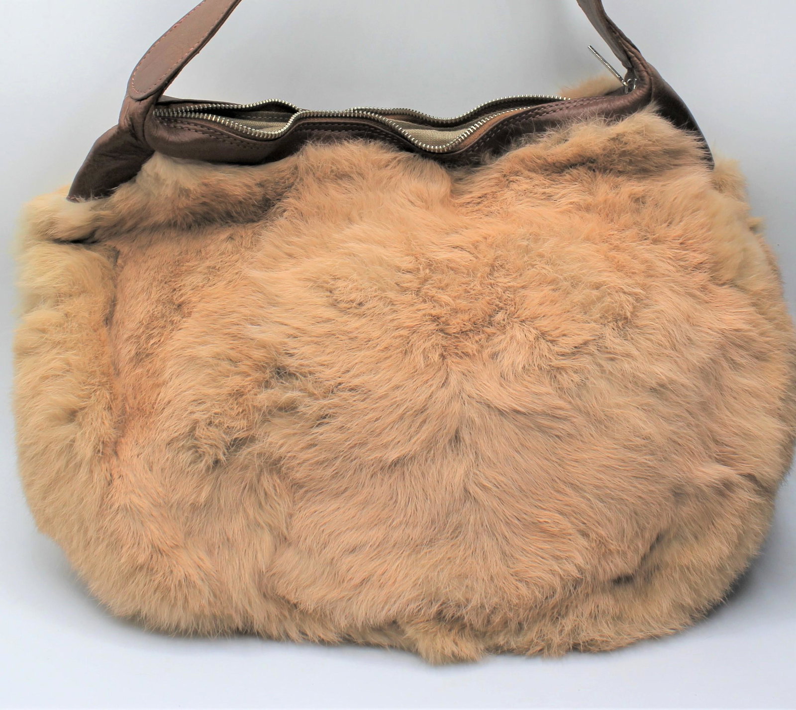 JoyaNatura Large Vintage Fur Purse: Genuine leather and possible Angora fur. Made in Argentina 911/130. Beautiful craftsmanship, 100% authentic. Without strap 13.5x17x4.