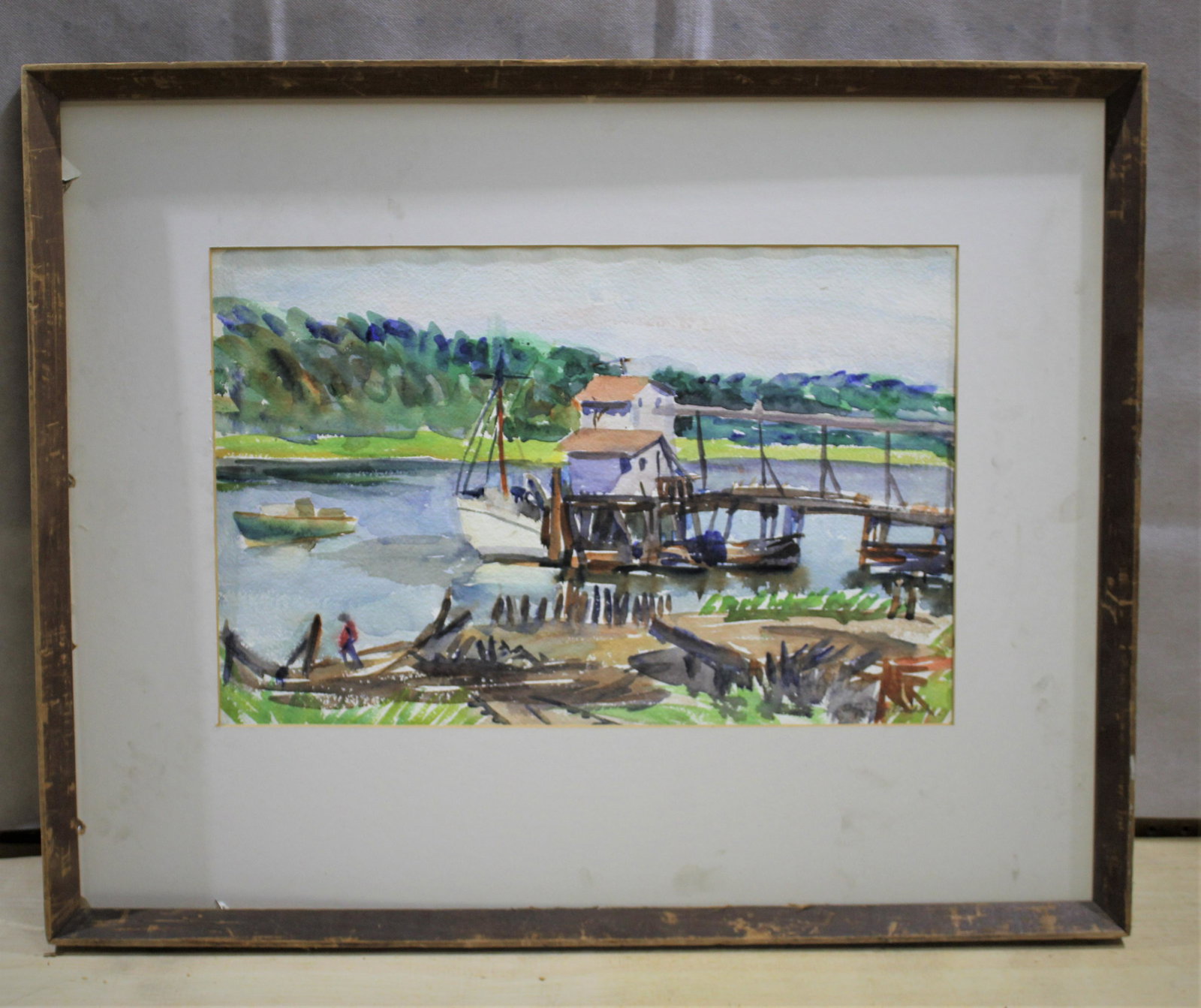 Ethelwyn Bradis Boat Yard Painting: Frame 28.5"X 22.5" ,site 19.25"X 12.5"