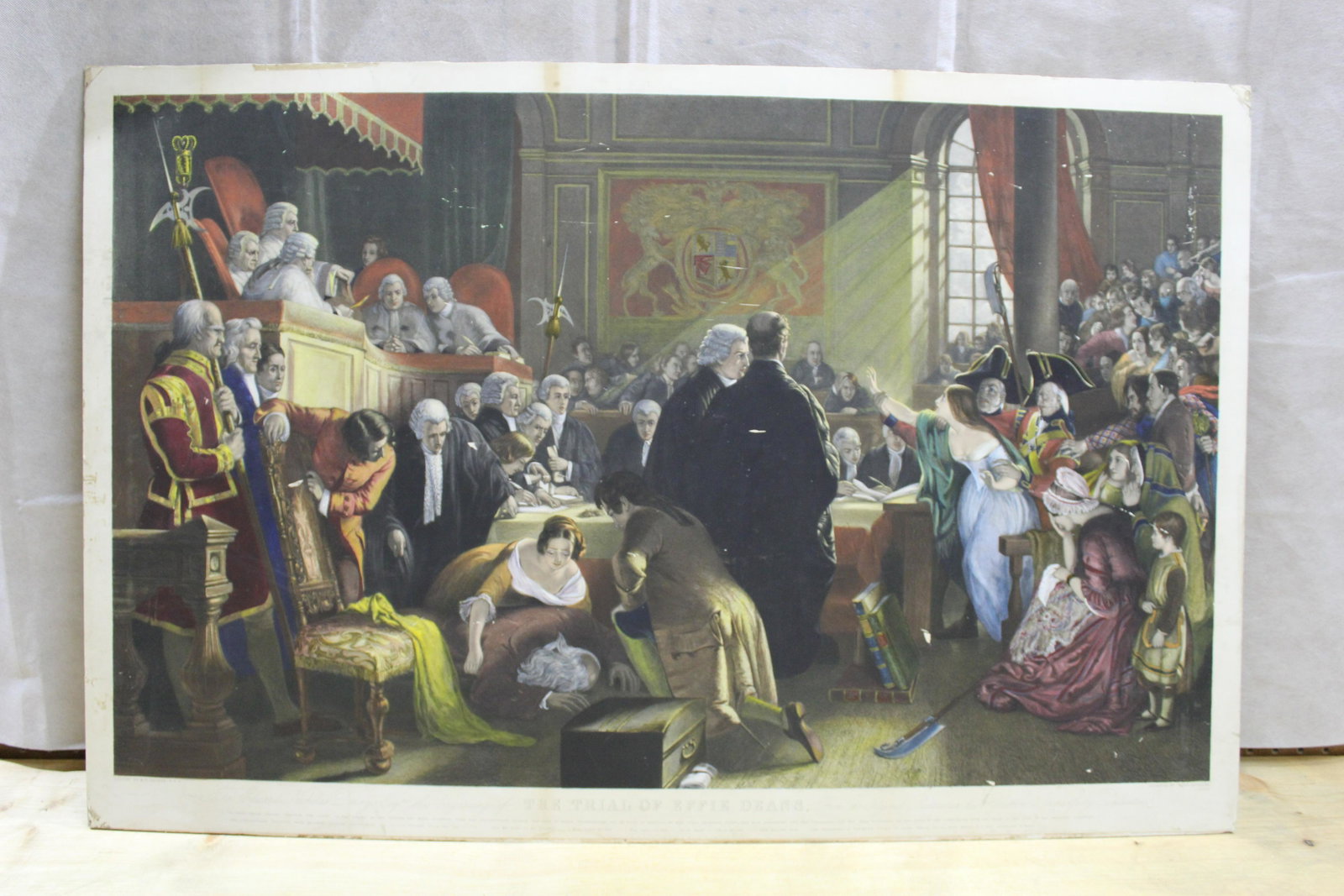 The Trial Of Effie Deans 19th C. Print: Print professionally attached to board - 38"X 24.75" Printed by R. S. Lauder RSA - COLOR Print 19th C.