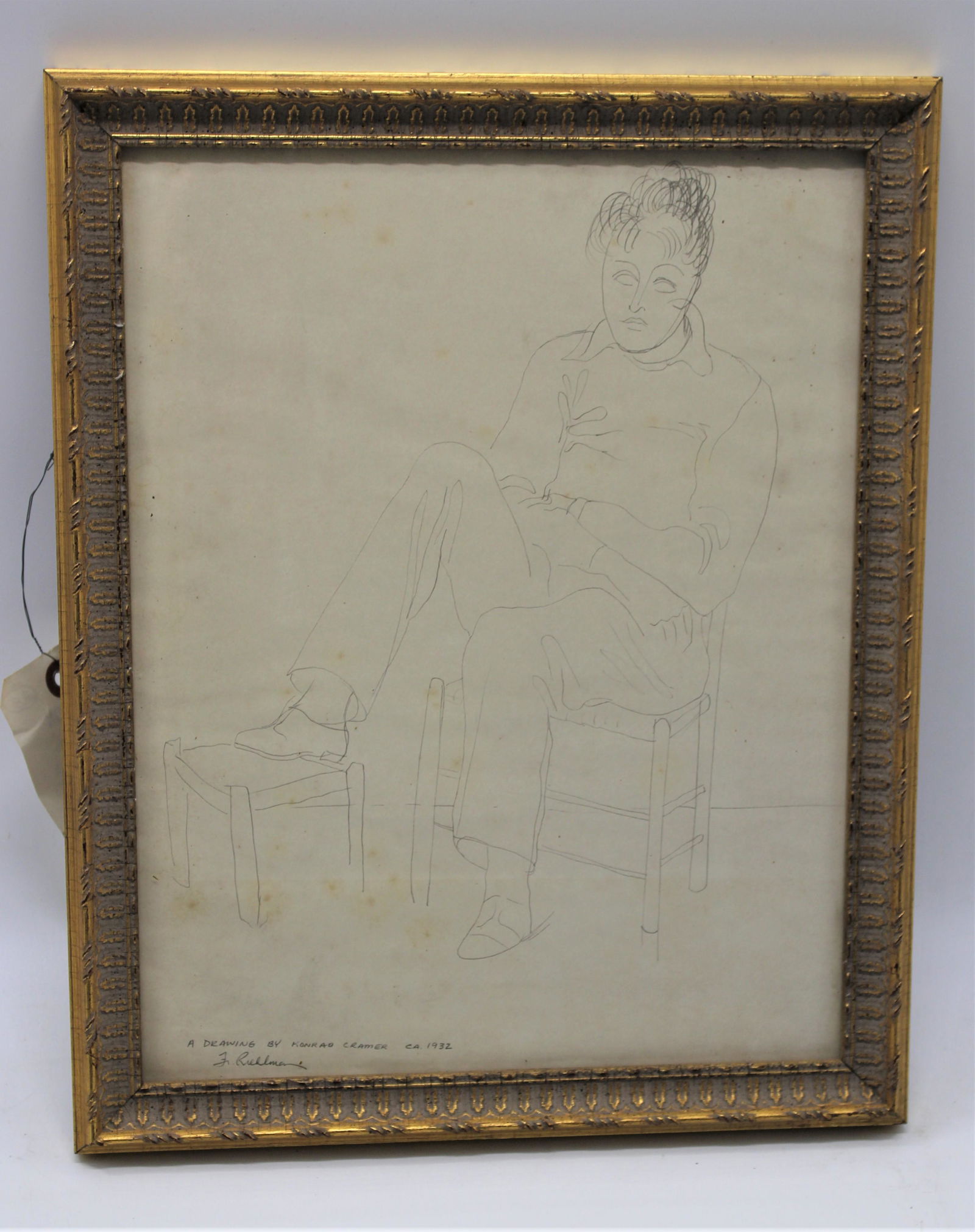 1932 Konrad Cramer Pencil Drawing: Signed and verified. 15.5x12.5.