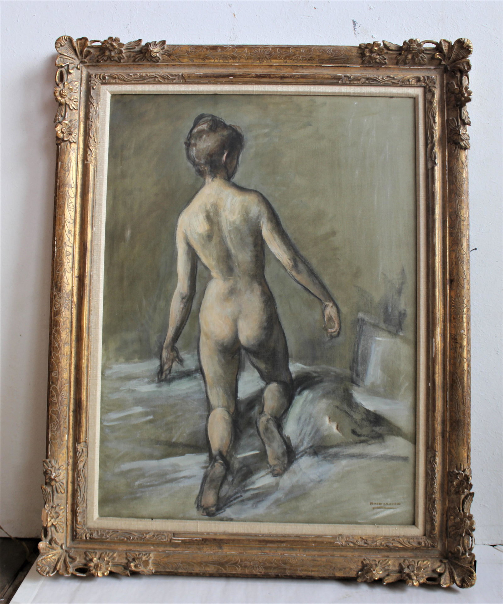 A.H Nordhausen "Nude Kneeling": August Henry Nordhausen (1901-1993) oil on canvas. 22x30.