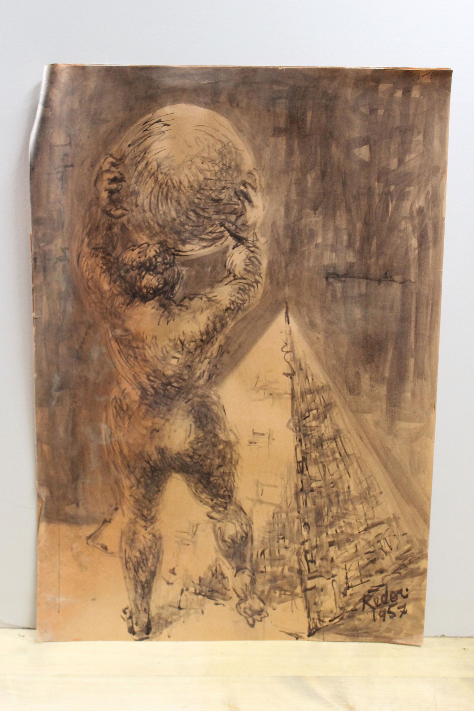 Bernard Reder Ink and Wash Figure Holding a Sphere (1 of 8)