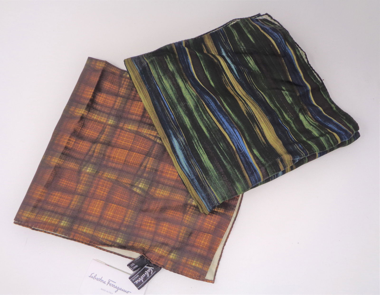 Lot of 2 Salvatore Ferragamo Handkerchiefs: 100% silk