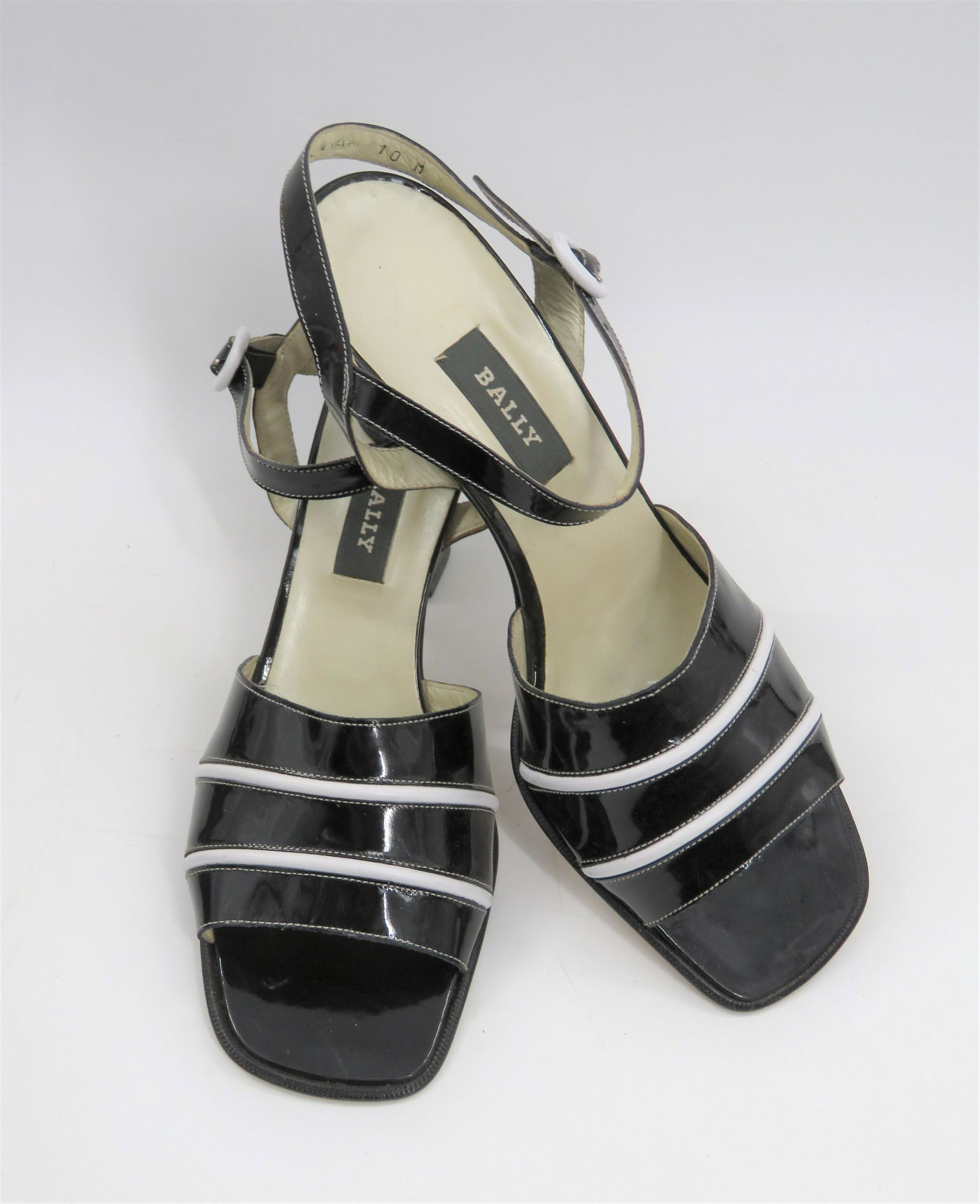 Bally Black and White Heeled Sandals: Can be dressed up or down. Size 10.