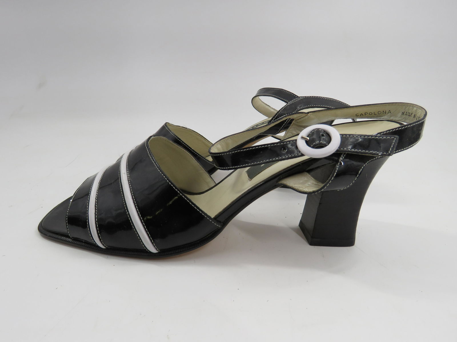 Bally Black and White Heeled Sandals: Can be dressed up or down. Size 10.