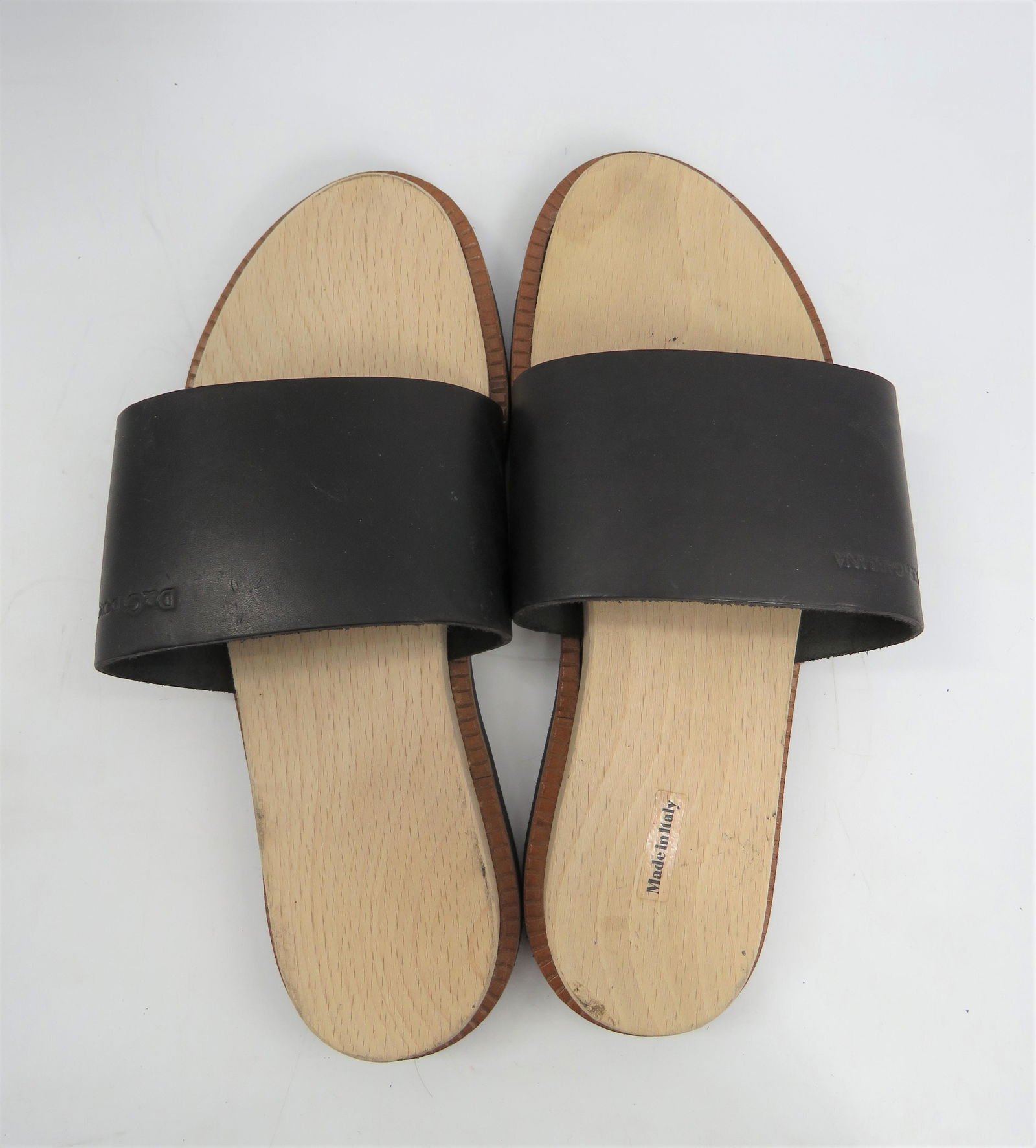 Dolce & Gabbana Women's Sandals: Black leather with wood soles. Size 38.