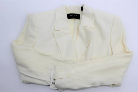 Dana Bachman Ivory Blazer: Ultra chic women's blazer in Ivory. Light weight fabric with two exterior pockets. Button accented Wrists. This is a perfect staple for the office. Size 14.Original price $368.