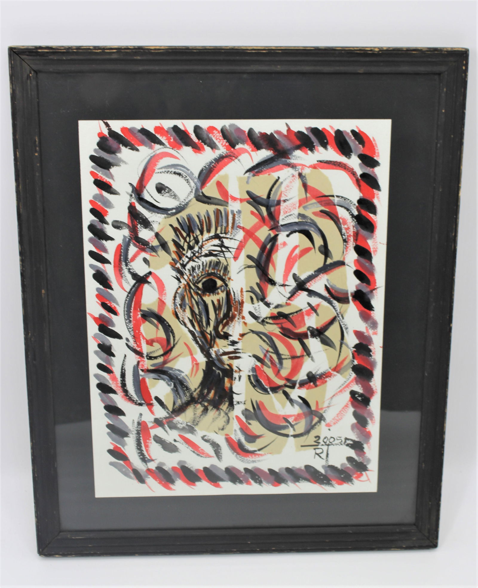 Raul De La Torre Signed Collage: R. Torres (b. 1964) signed original collage. From the Series Rostros En La Locura. Signed RT and dated 2005. On heavy artist paper. With certificate of authenticity. Frame - 17x22, site - 16x12.