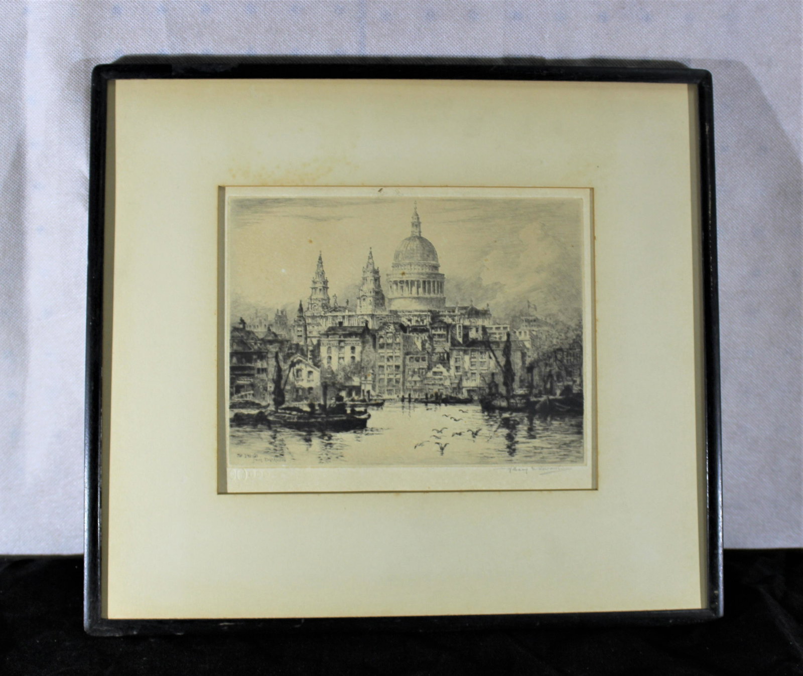 Etching - St.Pauls from Bankoide - Frederick Edward: New England Regional Art Museum frame - 12.5X14 sight -6.75x8.25