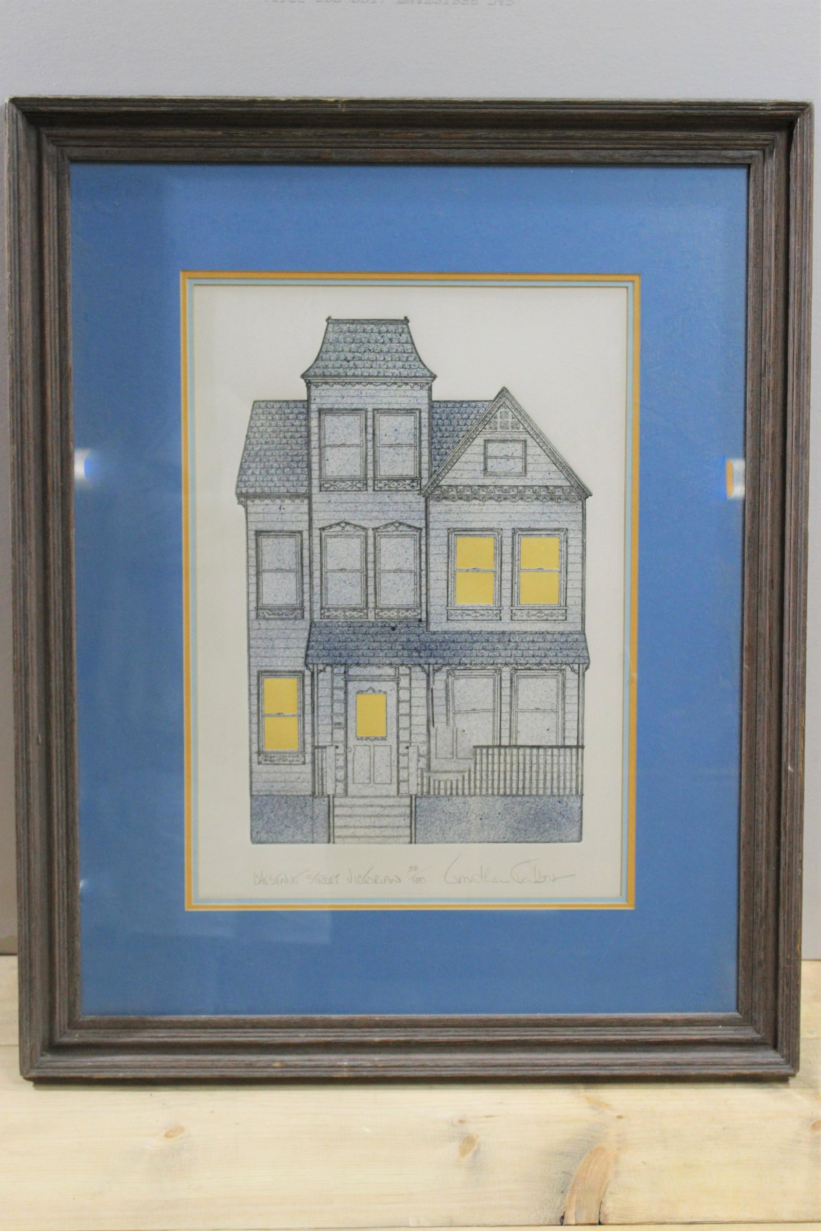 Original Chestnut Street Victorian Etching by Jonathon Talbot: Signed, 1976 etching by Jonathon Talbot-- "Chestnut Street Victorian". Provenance:David Gary fine art. Document of authenticity with art work. Frame - 25.5x32, site 14x20.5.