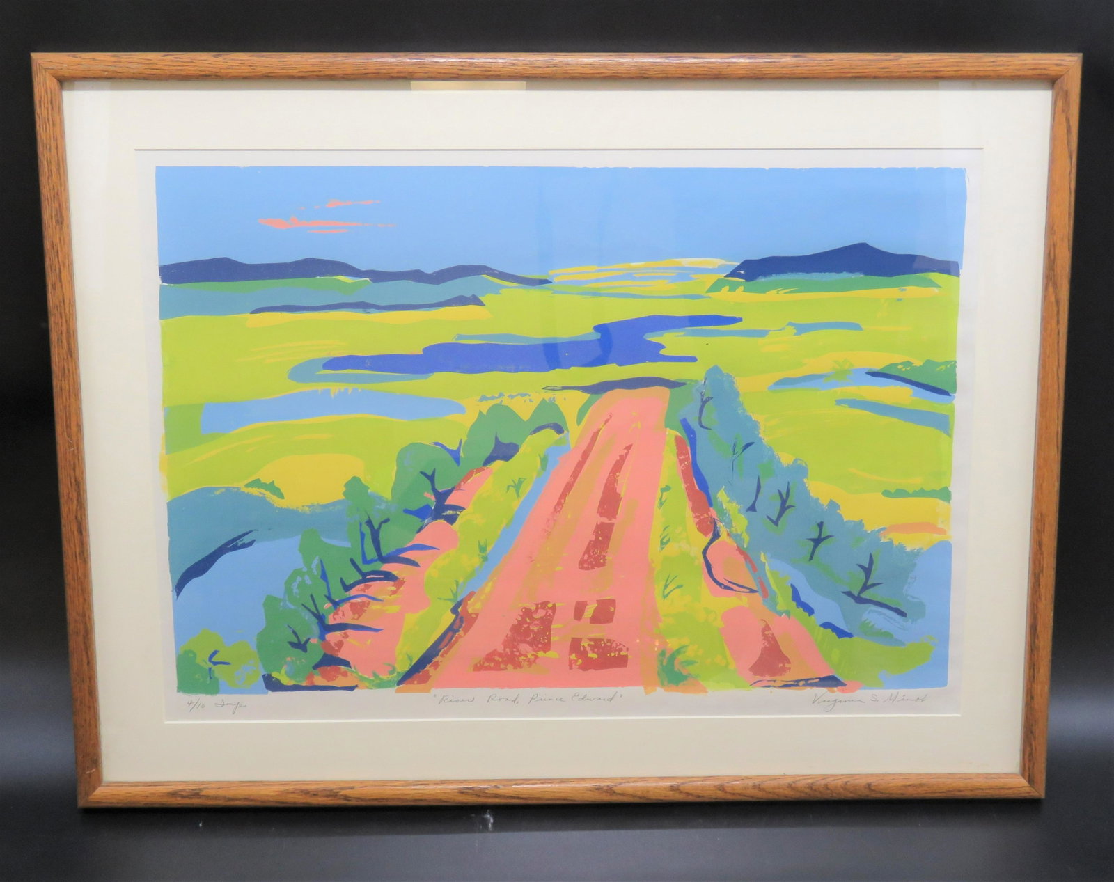 Virginia S. Minol Silkscreen Print: "River Road, Prince Edward." Numbered 4/10. Dimensions - 22" x 29".