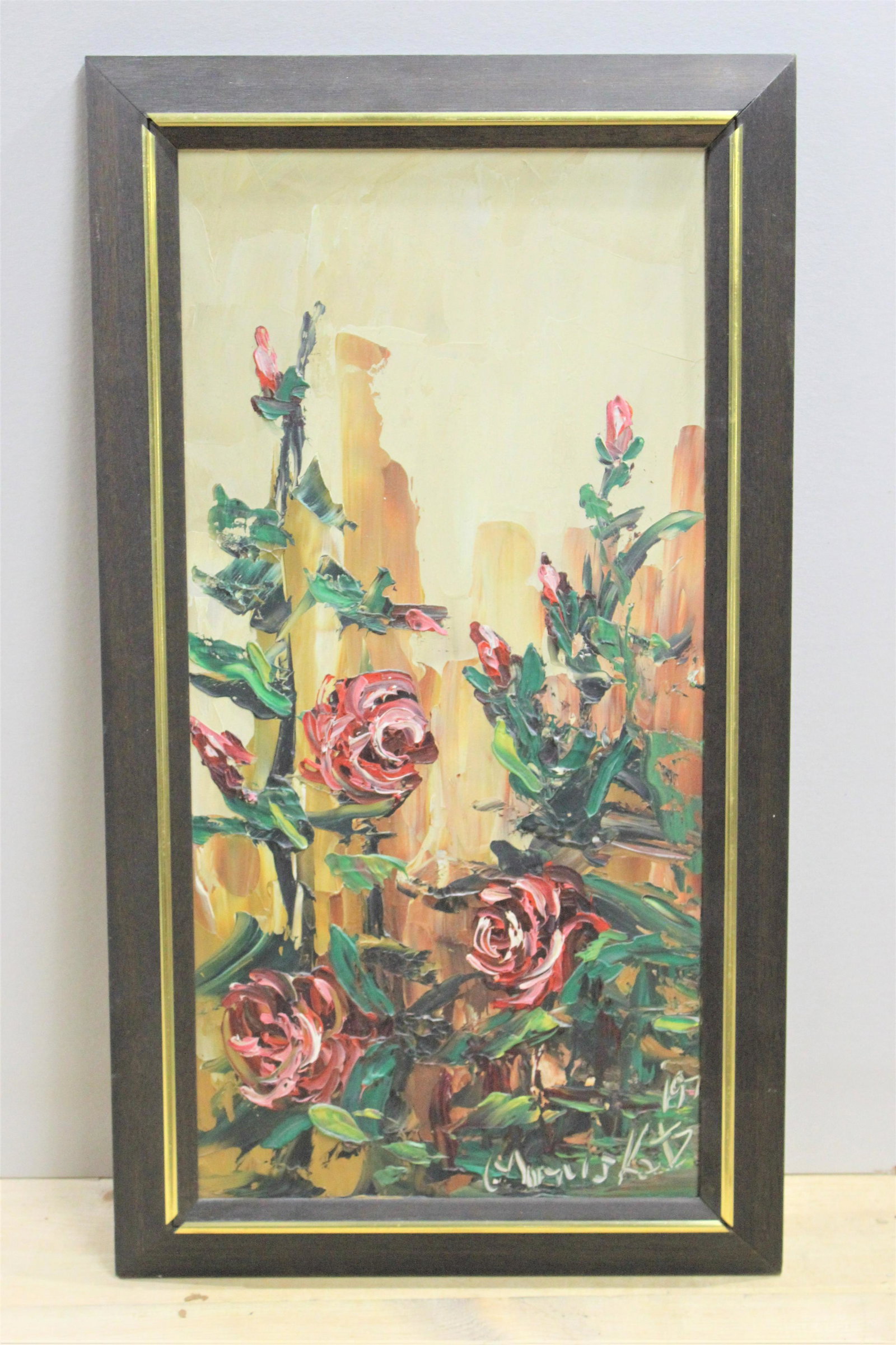 Morris Katz Signed and Framed Painting Of Roses: Morris Katz - a Polish American painter and holocaust survivor (1932-2010) - He holds two Guinness World Records as the world's fastest painter and the world's most prolific artist.Framed painting of