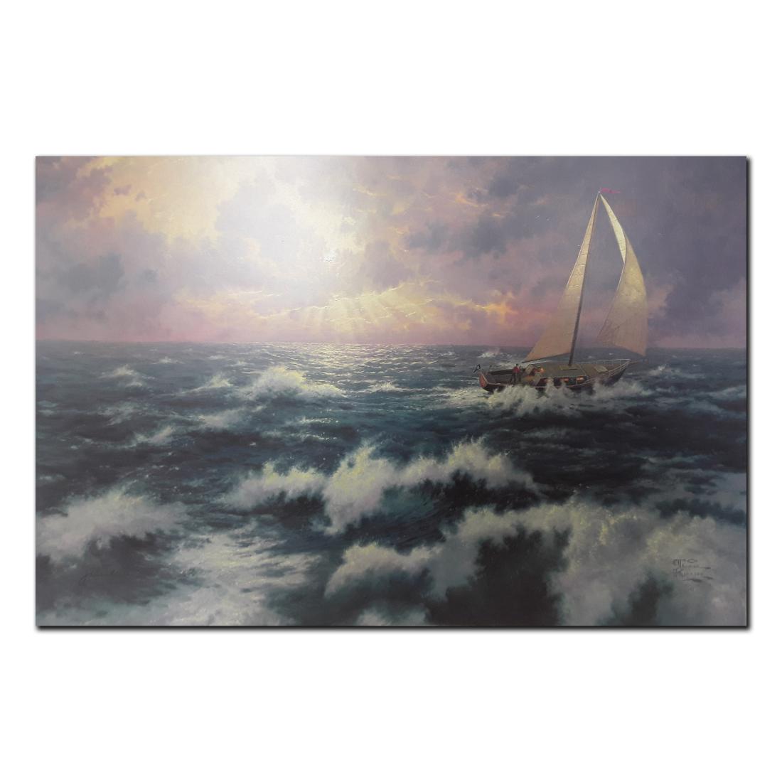 Thomas Kinkade's "Perserverance" Open Edition Print: Thomas Kinkade's "Perserverance" open edition print. This print is in mint condition and has never been framed. A nice print of a sailboat in the middle of the ocean, with waves rocking the boat. The