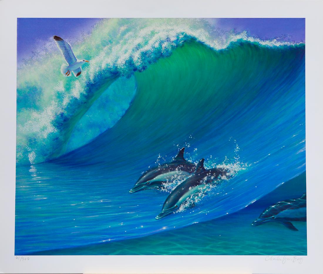 Charles Lynn Bragg's "In The Wave" Limited Edition: Charles Lynn Bragg's "In The Wave" limited edition print signed and numbered 41/900. Image- 16 3/4" x 20 1/2"
