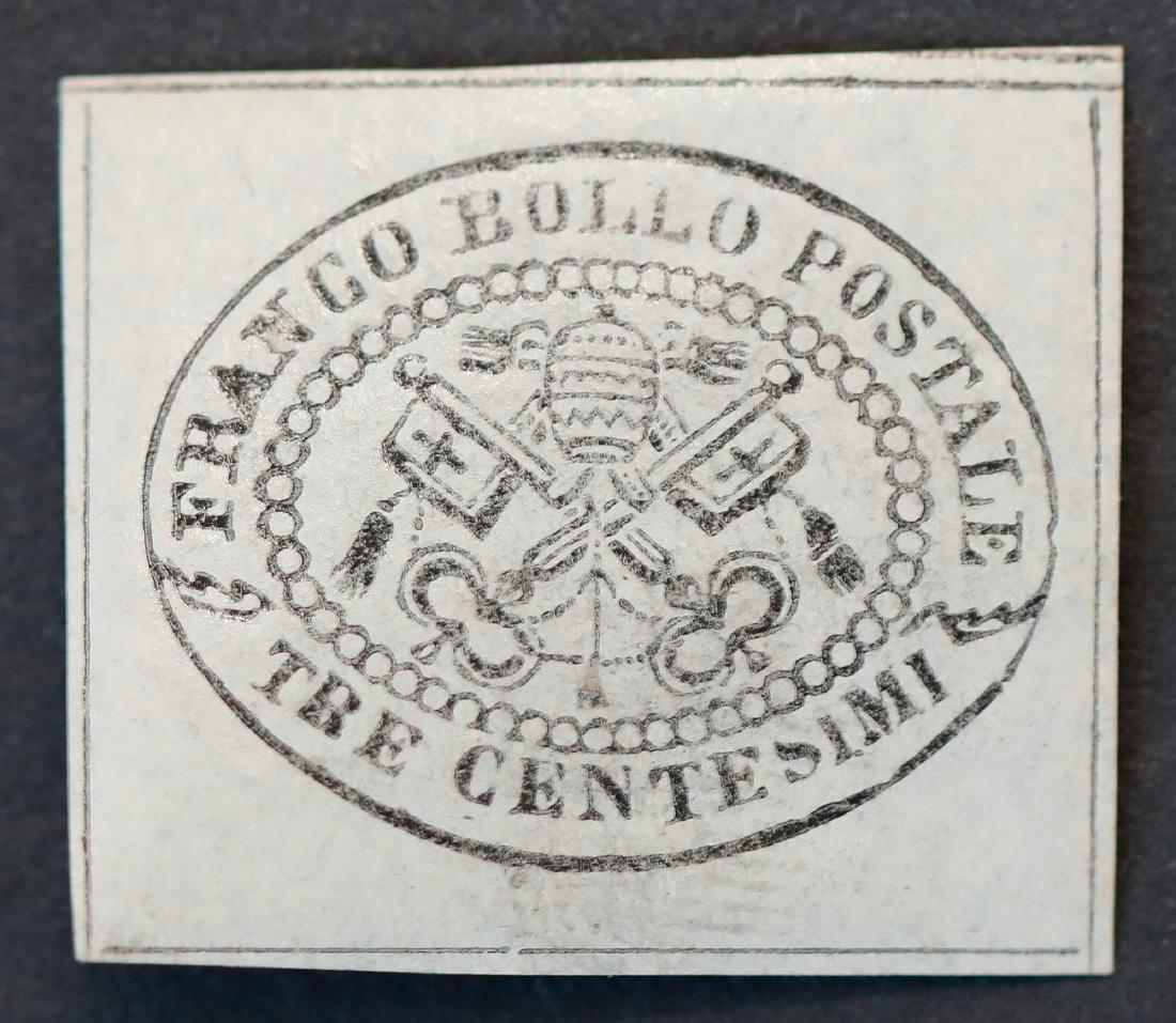 Roman States 1867 S/C #A13 M OG VLH: Roman States 1867 S/C #A13 M OG VLH. Mint, Original Gum, Very Light Hinge. This stamp is very rare, with a very light hinge, and is perfectly centred. Stamps