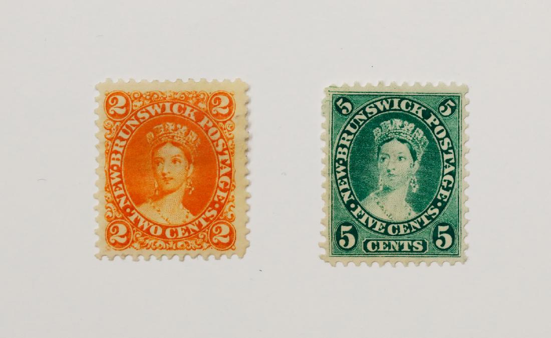 Canada New Brunswick 2c S/C #7 MH VF, 5c S/C #8 M NG VF: Canada New Brunswick 2c S/C #7 MH VF (Mint Hinged, Very Fine), 5c S/C #8 M NG VF (Mint, No Gum, Very Fine). Stamps