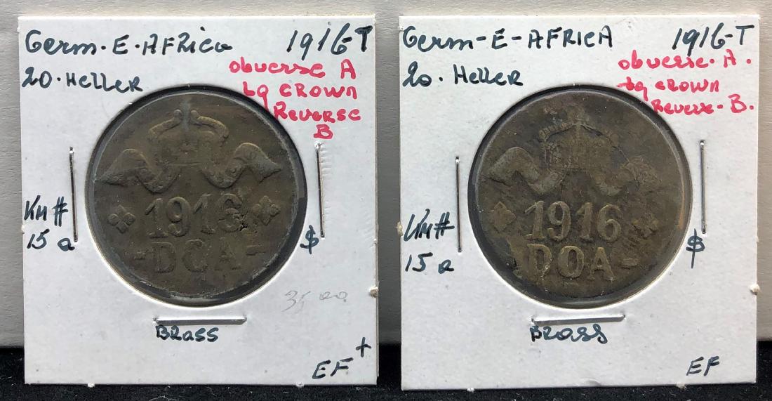 German East Africa 2 1916T 20 Heller Coins: German East Africa 2 1916T Coins, 20 Heller