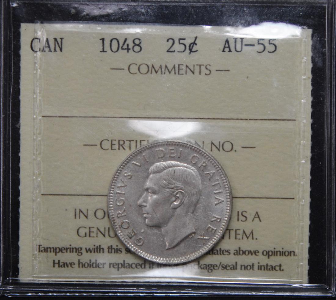 Canada 1948 25 Cent ICCS AU-55: Canada 1948 25 Cent ICCS AU-55. Catalogue value= $55.