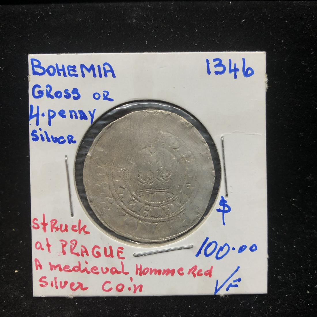 Bohemia 1346 Hammered Medieval Silver Coin: 1346 Bohemia Hammered Medieval Silver Coin - The Blind King John of Bohemia