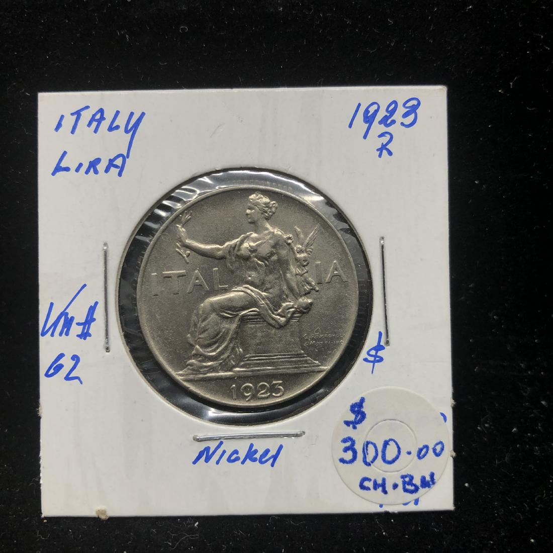 Italy 1923R - Vittorio Emanuele III 1 Lira Coin: 1923R Italy - Vittorio Emanuele III 1 Lira coin - GEM BU, A superb coin, Fully Lustrous and well struck