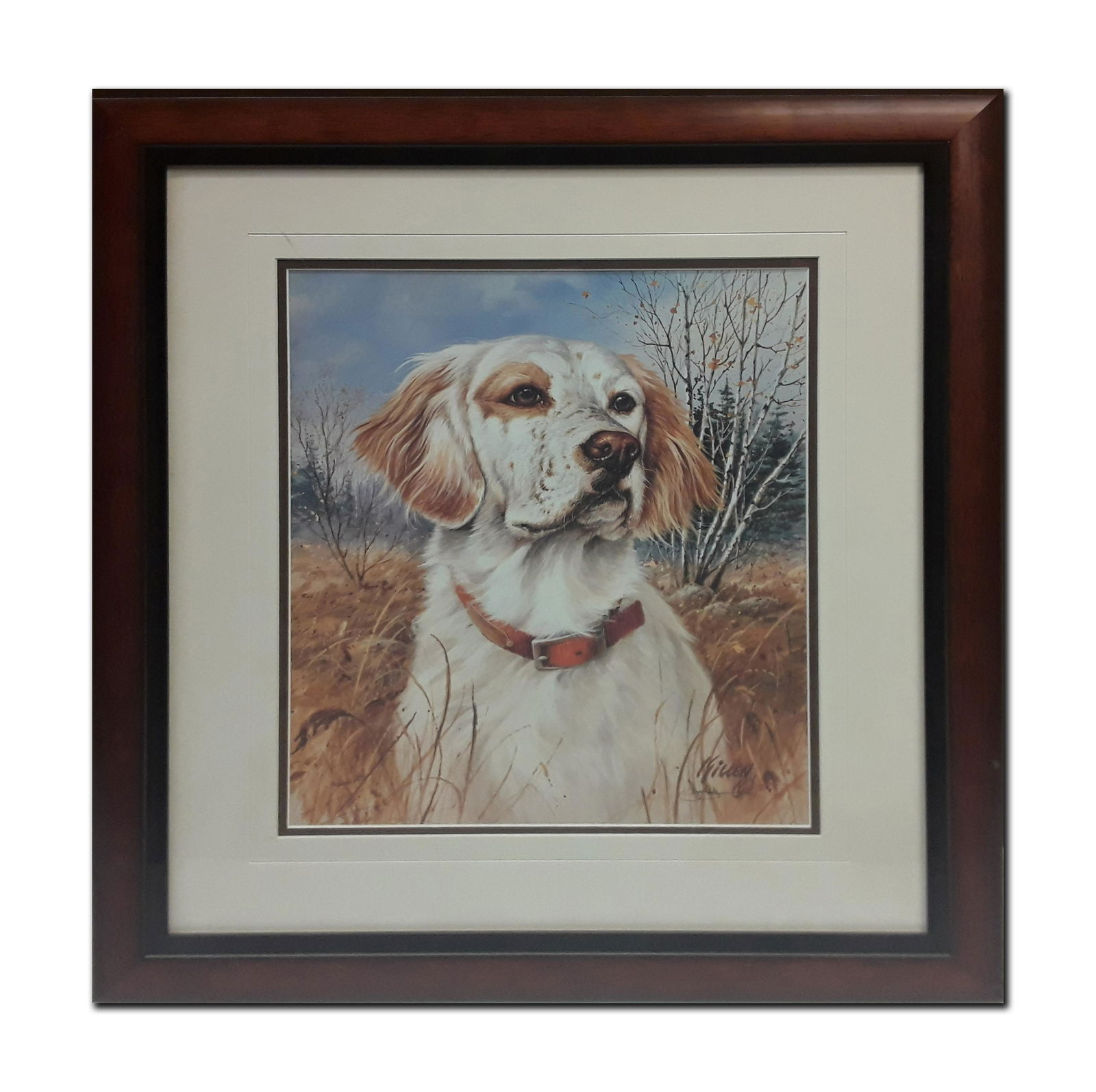 Jim Killen's "That's My Dog Too!- English Setter" Open: Jim Killen's "That's My Dog Too!- English Setter" open edition print, which has been custom framed and double matted using acid free matting.Image- 15 1/2" x 13". Frame- 25" x 22 1/2"