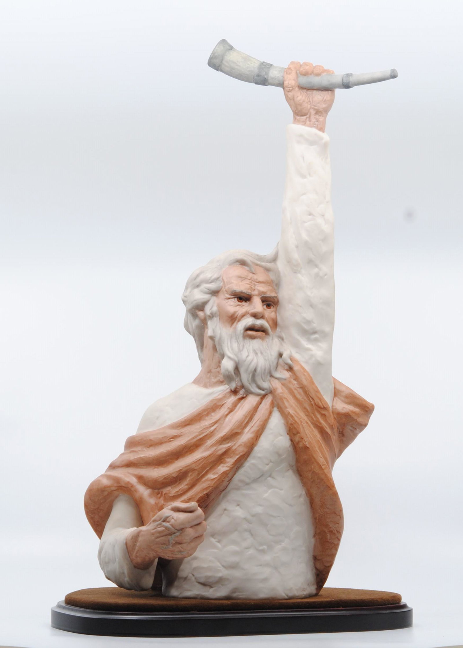 Goebel Laszlo Ispanky "Joshua" Bust From 1970s.: This porcelain bust was made by Lazlo Ispanky in the 1970’s and depicts Joshua, the leader of the Israelites upon the death of Moses. Joshua is holding a ram’s horn aloft which is likely a referen
