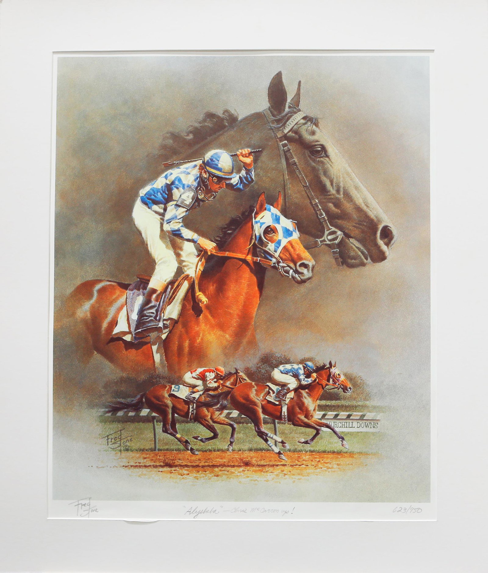 Fred Stone's "Alysheba" Limited Edition Print: Fred Stone's "Alysheba" limited edition print signed and numbered 623/950. Accomplished equine artist Fred Stone, whose works are located in homes and businesses around the world, died Feb. 4 due to c
