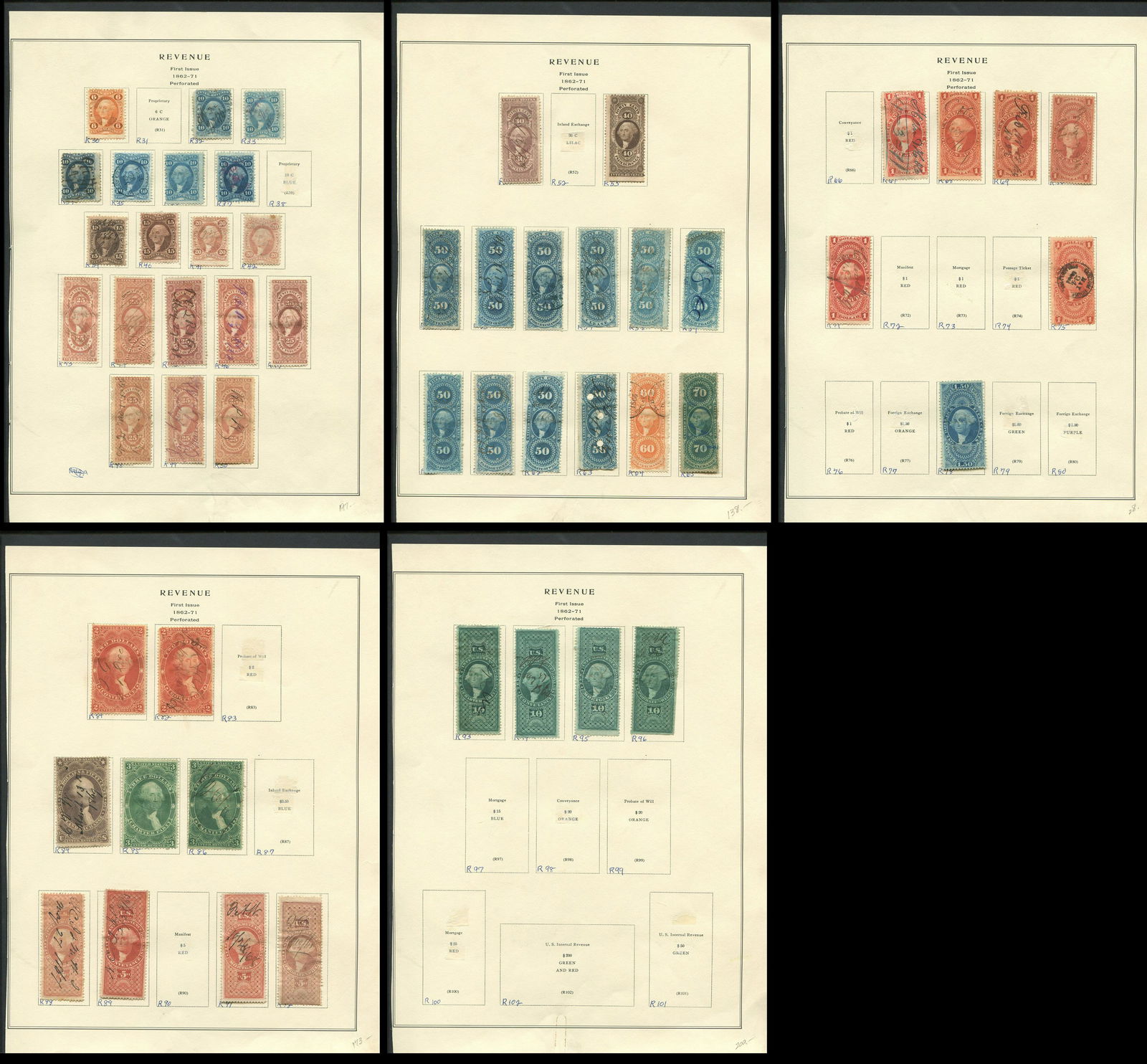USA 1862-71 Revenue Stamp Perf Collection (1 of 6)