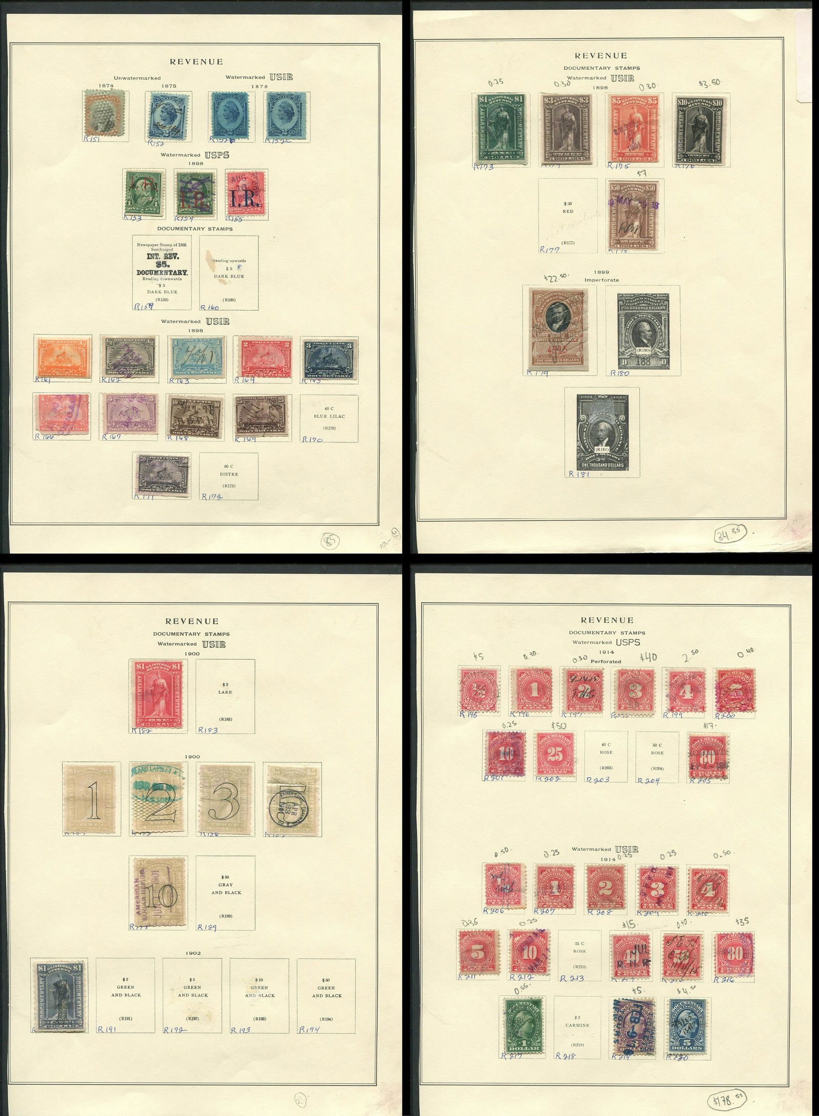 USA 1874-1914 Revenue Stamp Collection (1 of 5)