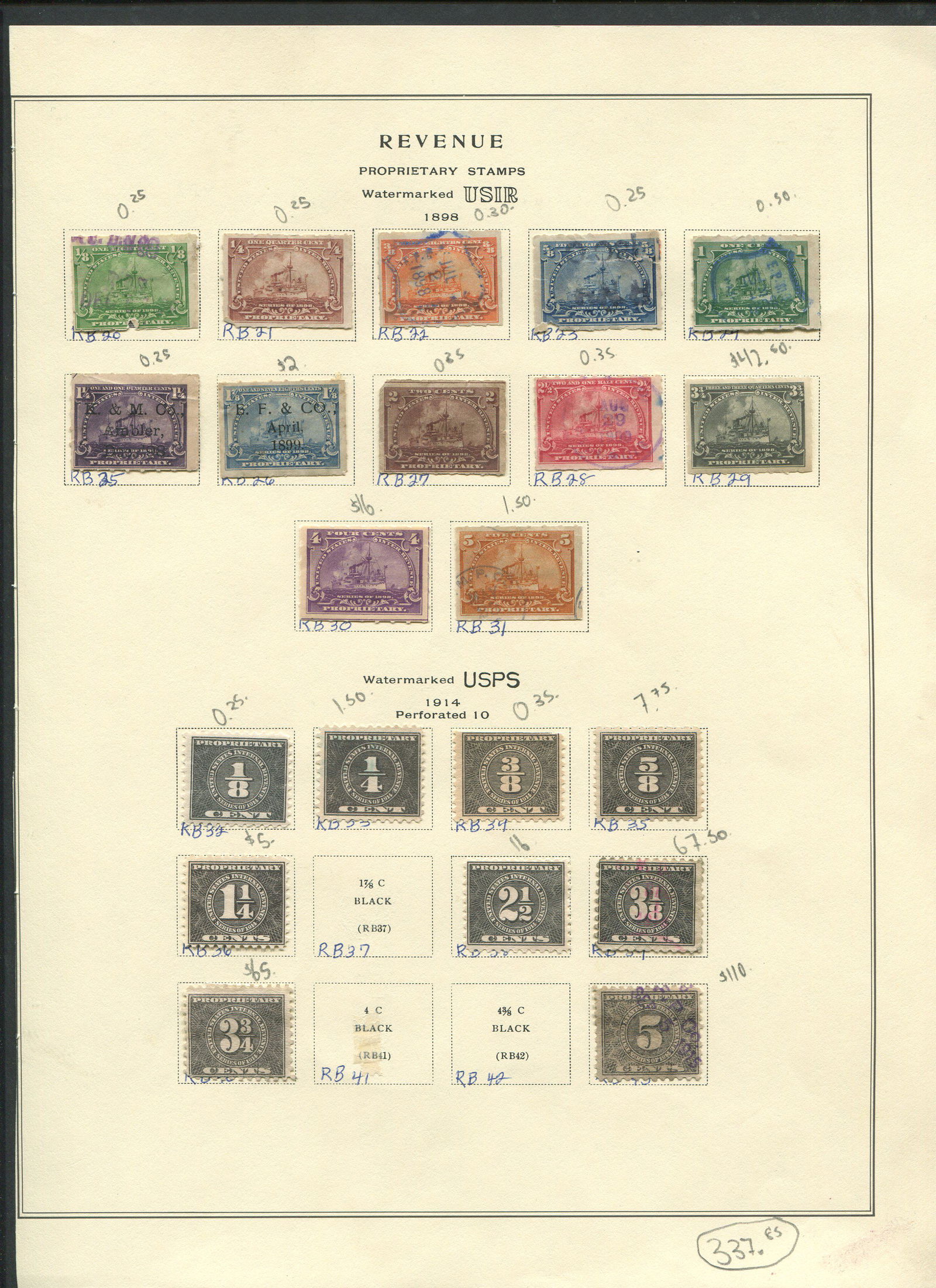 USA 1898-1914 Revenue Proprietary Stamp Collection (1 of 1)
