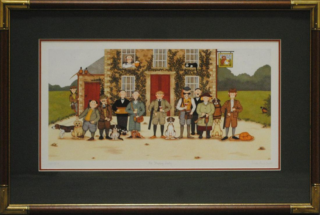 Linda James Smith's "The Shooting Party" L.E. Print: Linda James Smith's "The Shooting Party" limited edition print signed and numbered 402/850. This has been professionally double matted using acid free matting and acid free foam core, and has been cus