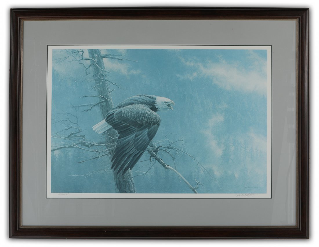 Robert Bateman's "The Air, The Forest, and The Watch": Robert Bateman's "The Air, The Forest, and The Watch" limited edition print, signed and numbered 17,082/42,558. This piece has been professionally double matted, and custom framed under glass. Image-