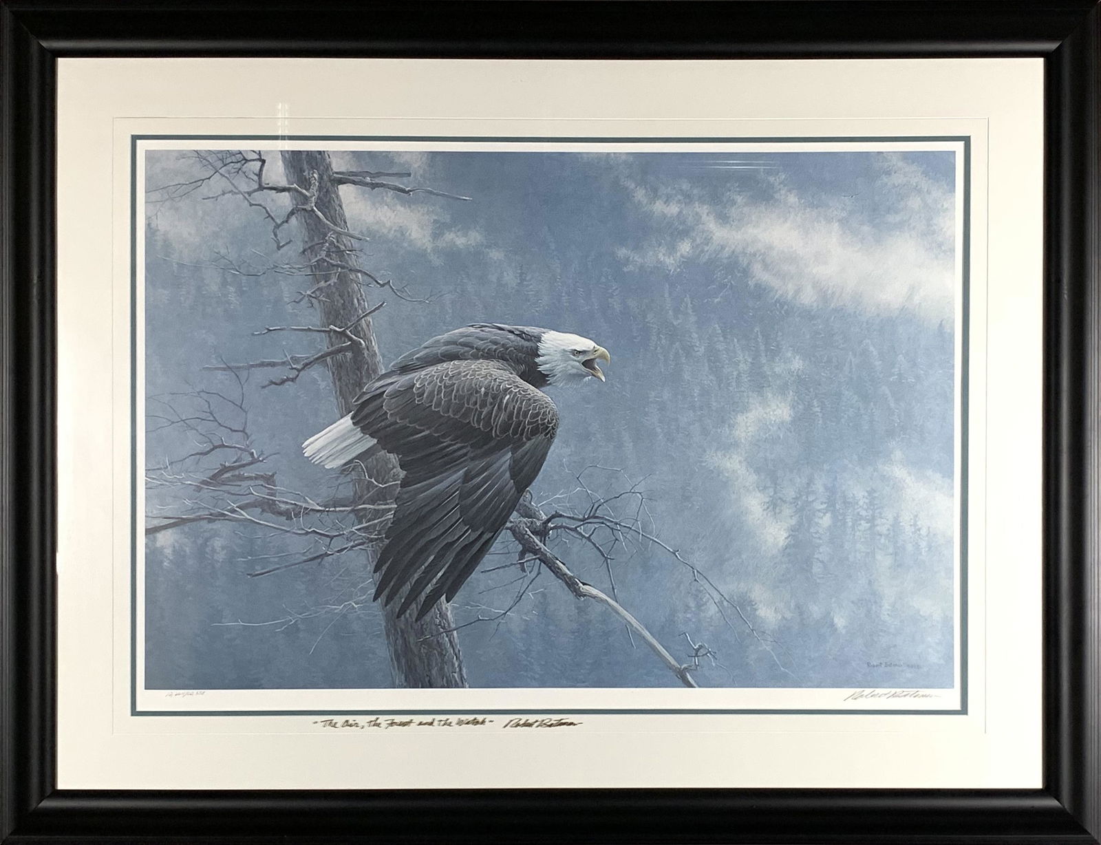 Robert Bateman's "The Air, Forest, & the Watch": Robert Bateman's "The Air, Forest, & the Watch" limited edition print, signed and numbered 12,264/42,558. This piece has been professionally double matted using acid-free matting, and has been custom