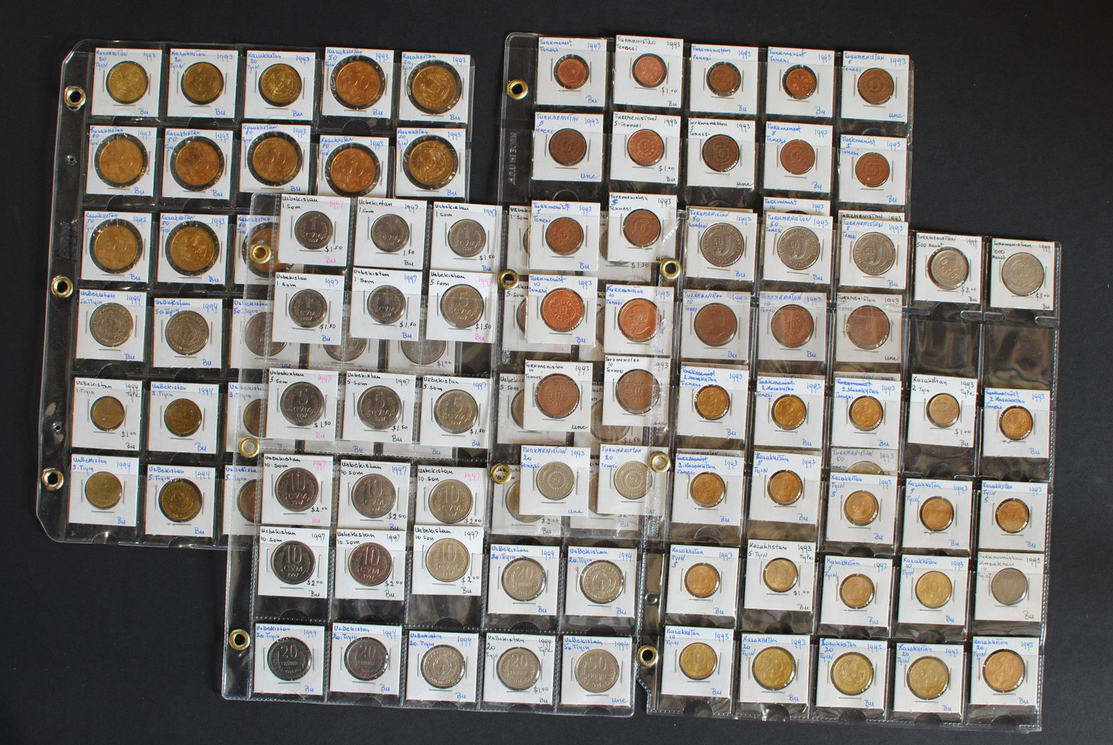 Turkmenistan and Uzbekistan Coin Collection: Turkmenistan and Uzbekistan Coin collection (formerly part of Soviet) - 113 coins, all Brilliant Uncirculated
