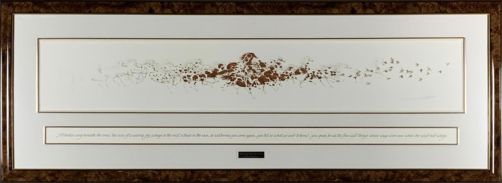 Bev Doolittle's "When The Wind Had Wings" Limited: Bev Doolittle's "When The Wind Had Wings" limited edition print, signed and numbered 3057/57500. This is of horses and birds. "A broken song beneath the snow, the echo of a soaring joy, a shape in the