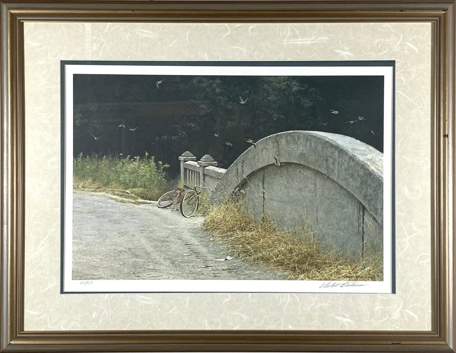 Robert Bateman's "At the Bridge- Cliff Swallows" L: Robert Bateman's "At the Bridge- Cliff Swallows" limited edition print, signed and numbered 515/950. This piece has been professionally double matted using acid-free matting, and has been custom frame