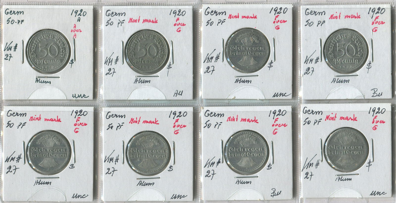 Germany 1920 50 Pfennig Coin Collection (1 of 2)