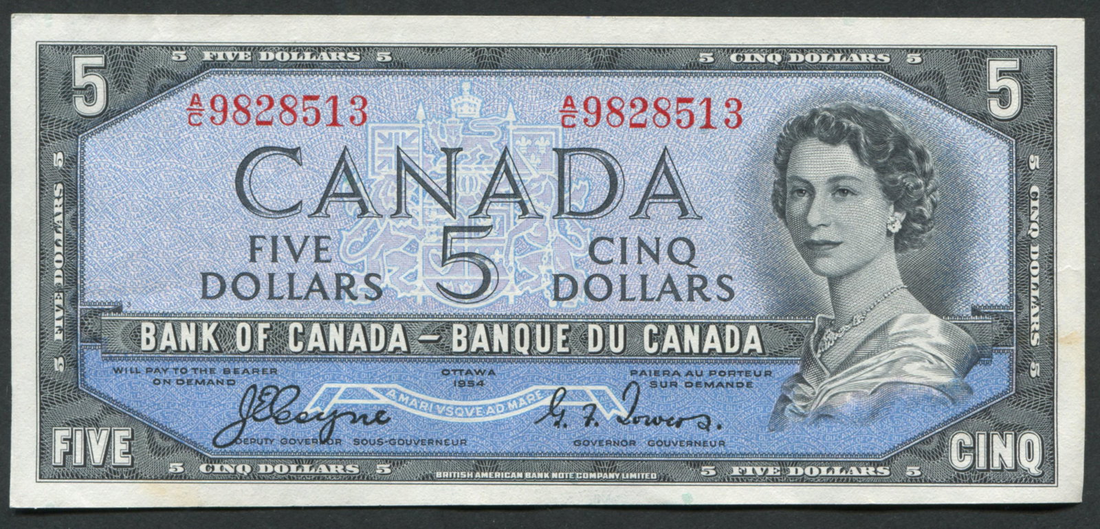 Canada 1954 $5 Devil's Face Banknote (1 of 2)
