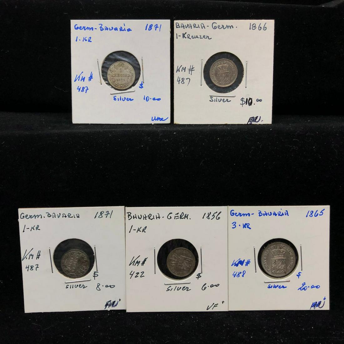 Germany States - Bavaria, 5x 1 Kreuzer Silver Coin (1 of 5)