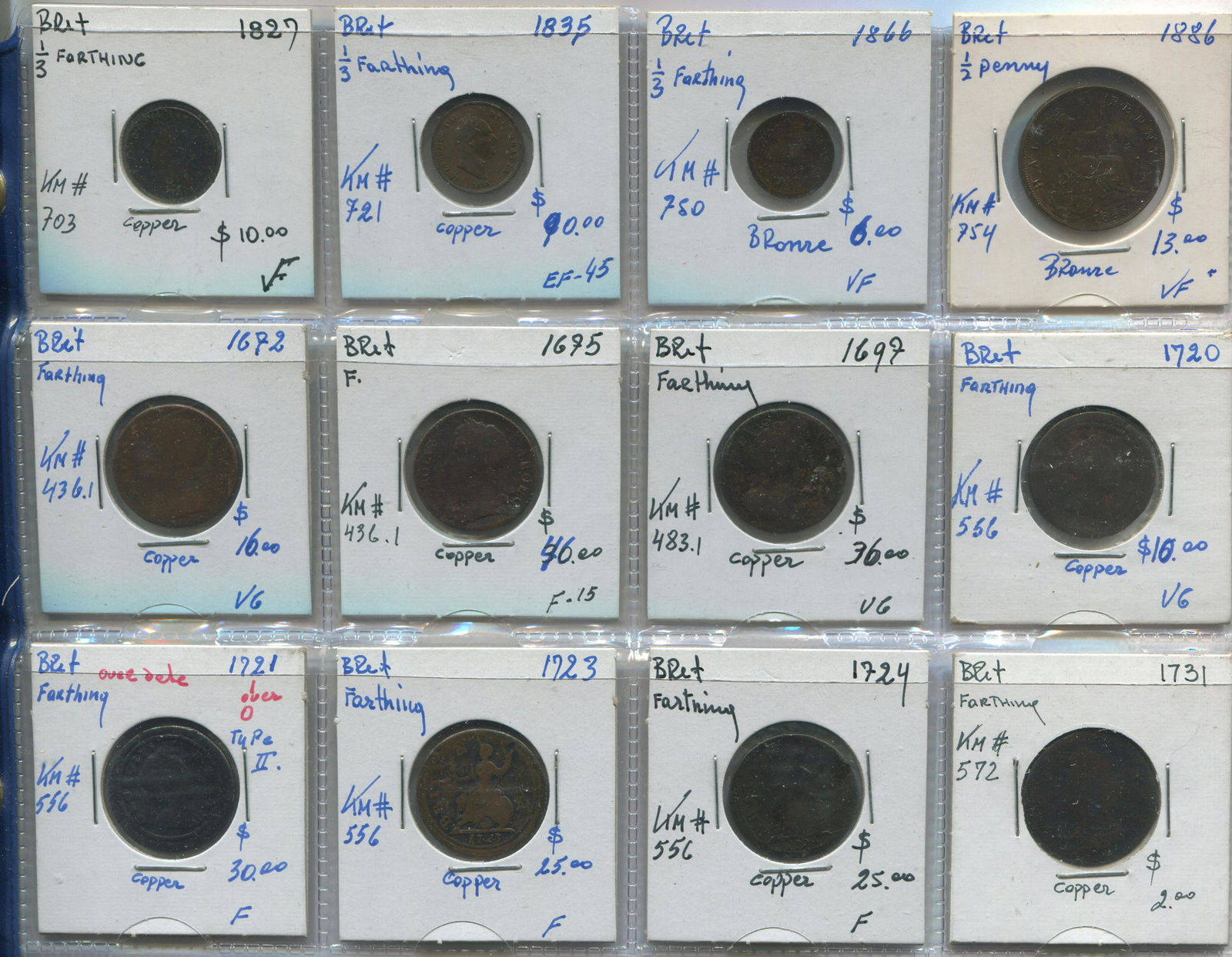 Great Britain 1672-1866 Farthing and 1/3 Farthing (1 of 2)