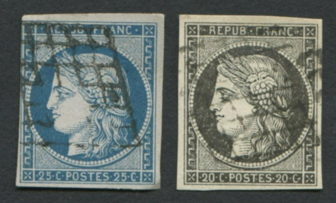 France 1849-50 #3 A1b 20c Black Buff, #6 A1 25c (1 of 2)