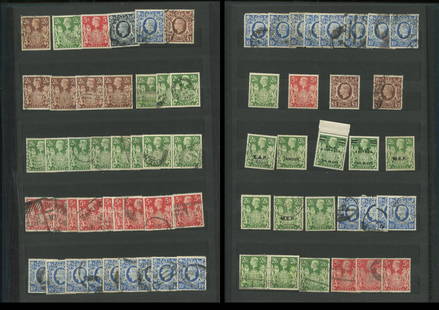 Great Britain George VI Stamp Collection 8: Great Britain George VI stamp collection. This collection contains 69 stamps, both mint and cancelled, on one double-sided sheet. "King George VI and Royal Arms". Total S/C value = $300. Please see ph