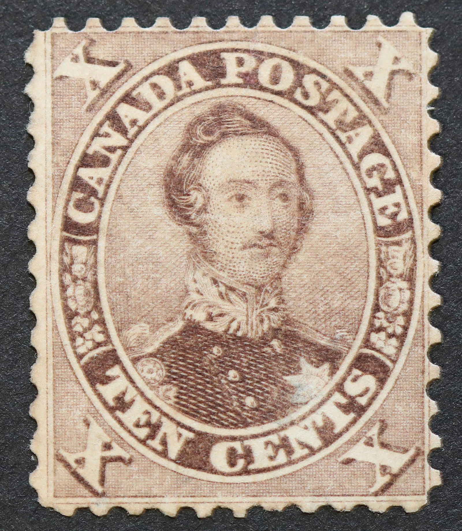 Canada 10c S/C #17 MLH OG: Canada 10c S/C #17 MLH (mint lightly hinged) OG (original gum). A beautiful and rare stamp, which is highly sought after by collectors when it becomes available. Please see photos. S/C Value= $3,750.
