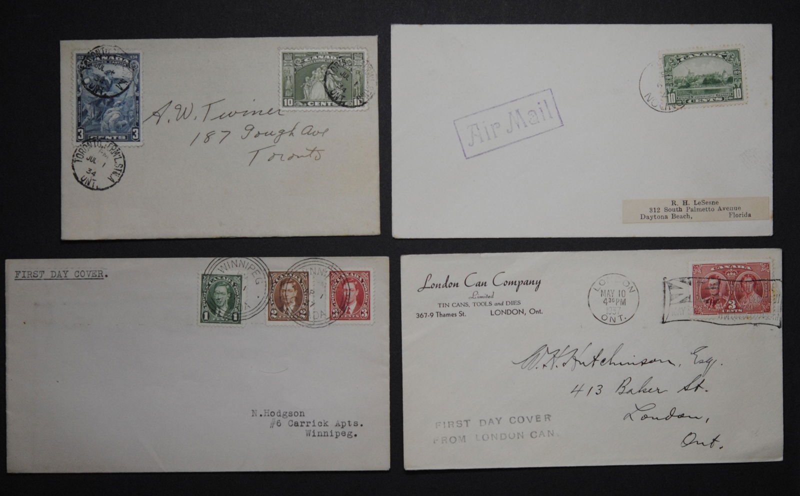 Canada 4 Covers From 1934 and 1937 (1 of 2)