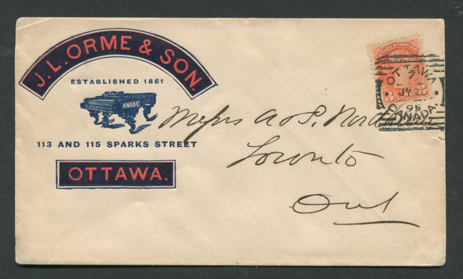 Canada Advertising Cover 1895 RARE (1 of 2)