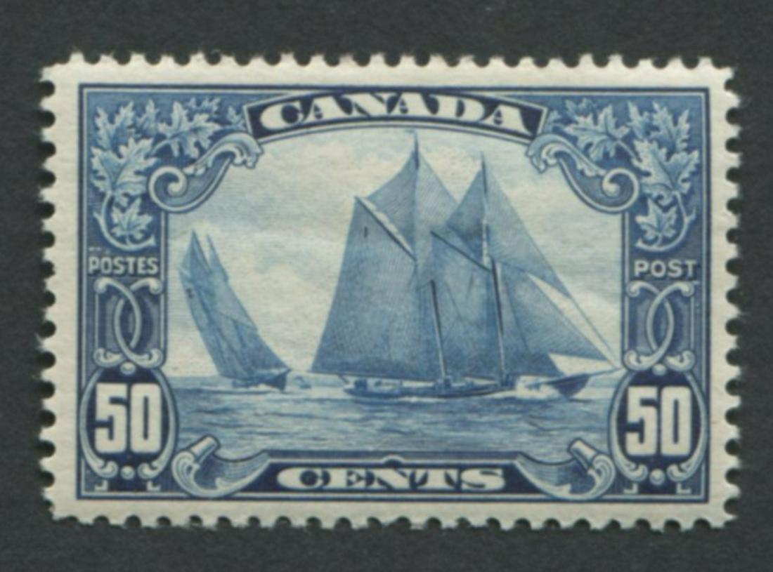 Canada U/T #158 50c MH OG: Canada U/T #158 50c MH (mint hinged) OG (original gum). George V "Scroll" Issue, "The Bluenose". This stamp is very well centred with clear, full margins and the colour is very fresh. U/T value = $350