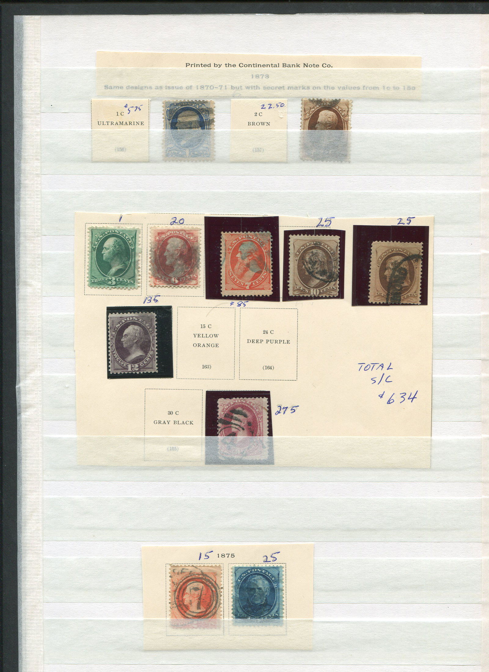 USA 1873-1875 Early Rare Stamp Collection (1 of 1)