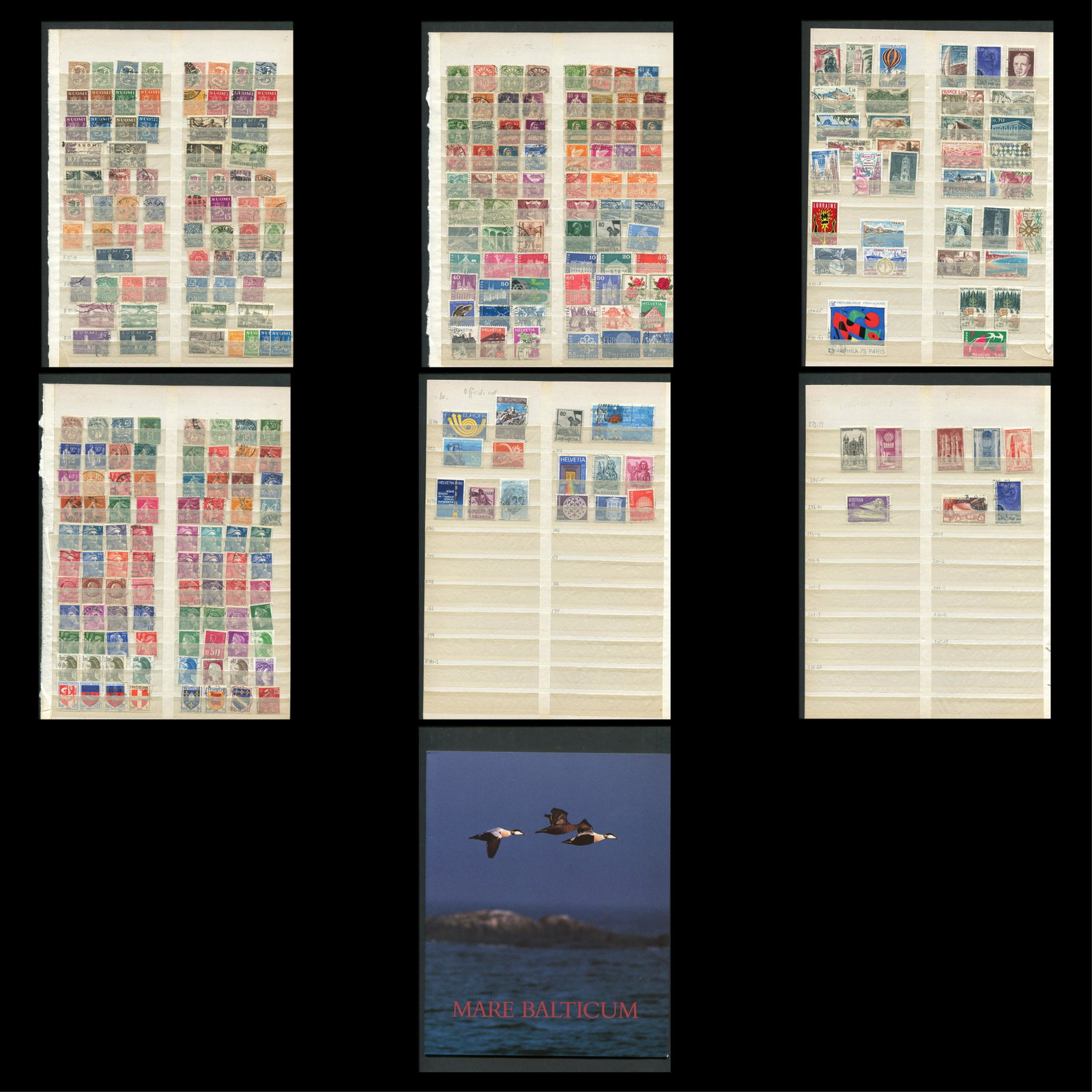 Europe Nations Stamp Collection: European Nations -Stamp Collection -Includes stamps from Finland,Switzerland,France- Also - Baltic States Presentation ("Mare Balticum" stamps from Sweden,Estonia,and Latvia.(See photos)