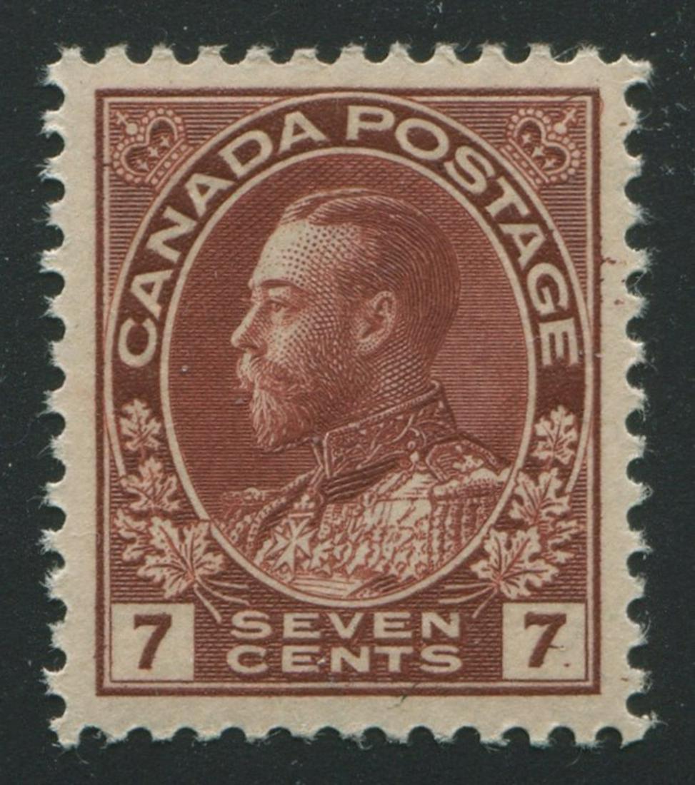 Canada 1924-1925 #114 7 Cents Red Brown VF: Canada 1924- 1925 # 114 7 cents red brown VF. Well centred ,orriginal gum. Unitrade Value -$105.