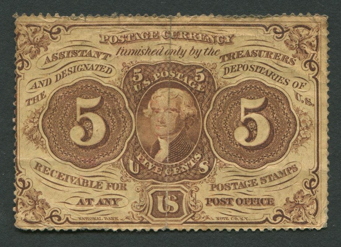 USA 1862 #PC5 5 Cent Postage Currency: USA 1862 #PC5 5 Cent Postage Currency. An excellent Civil War piece, and a neat item. This was redeemable at any USA post office.